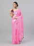 Vasthrlay Pink Linen Floral Printed Saree With Solid Unstitched Linen Blouse Piece
