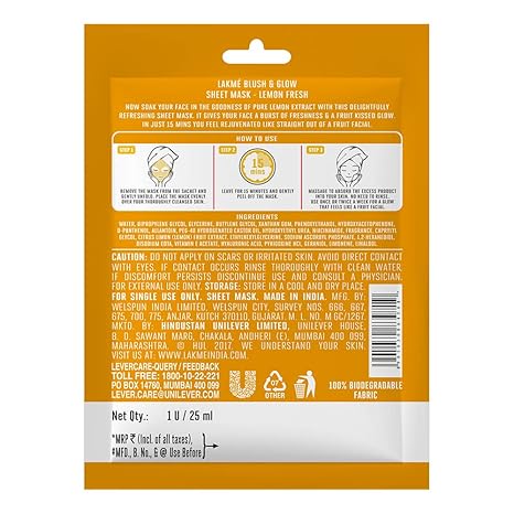 Lakme Blush And Glow Lemon Sheet Mask