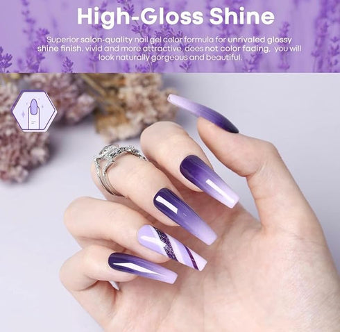 Bolt Bee Gel Nail Polish Kit Set - Purple Glitter 6 Colors LED Nail Art Soak Off
