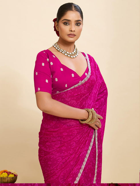 Vasthrlay Bandhani Printed Unstitched Sr Ethnic Wear