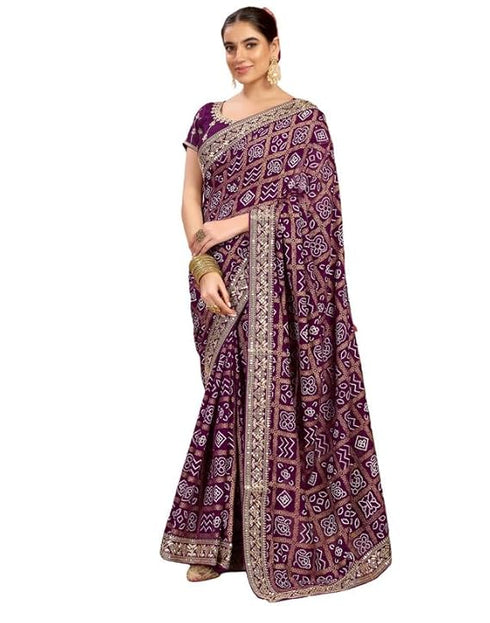 Vasthrlay Georgette Embroidery Unstitched Dark Green Saree