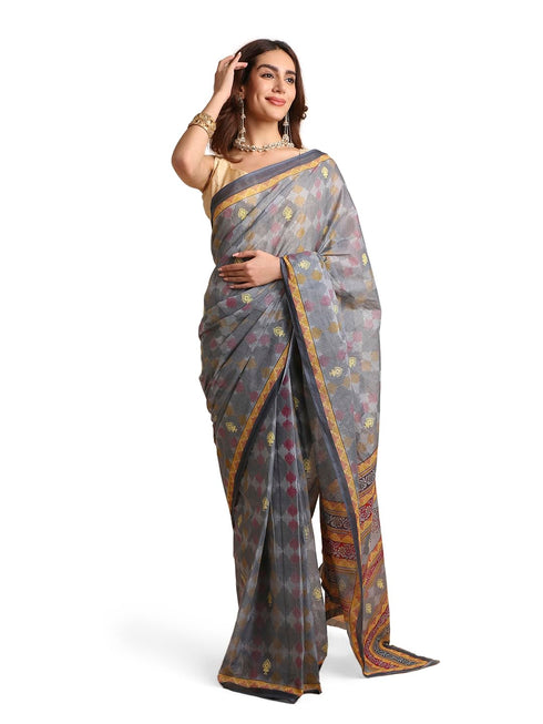 Vasthrlay Cotton Printed Blue Saree