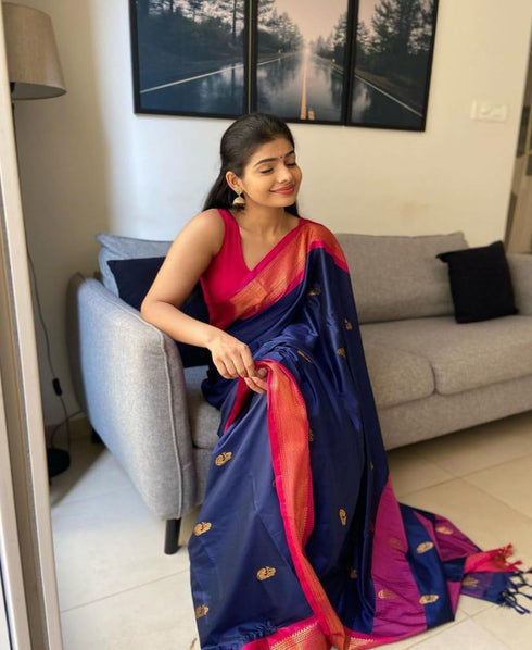 Vasthrlay Traditional Paithani Handloom Violategreen