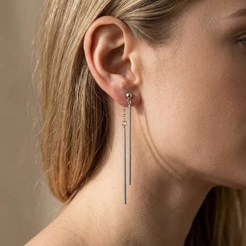 Via Mazzini No-Tarnish No-Rusting Bar Front Back Chain Earrings