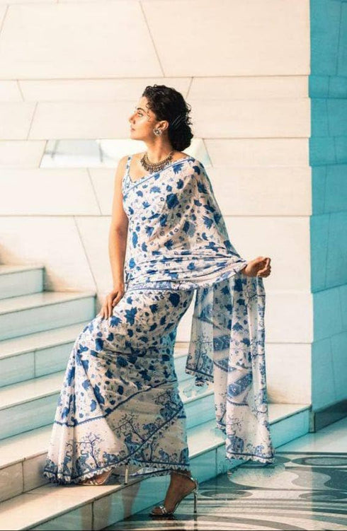 Vasthrlay Women's Cotton Kalamkari Wedding Saree With Blouse Piece