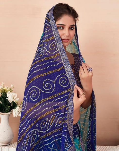 Vasthrlay Bandhani Printed Chiffon Orange Saree