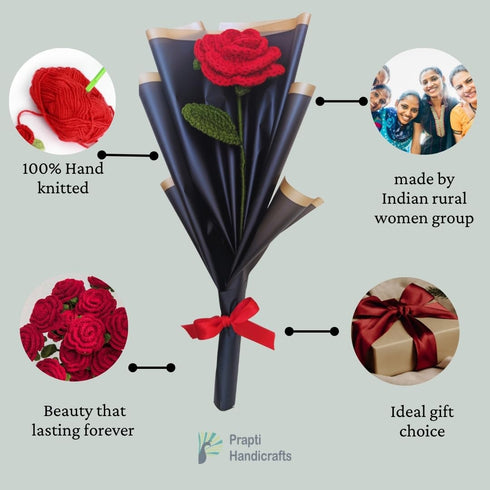 Handicrafts Handmade Crochet Red Roses Bouquet