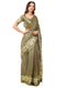 Vasthrlay Taupe Textured Polyester Saree With Kalamkari Floral Panel| Zari Border And Unstitched Blouse Piece