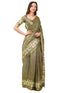 Vasthrlay Taupe Textured Polyester Saree With Kalamkari Floral Panel| Zari Border And Unstitched Blouse Piece