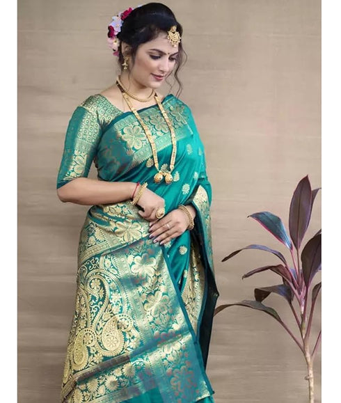 Vasthrlay Kanjivaram Wedding Banarasi Vruksh 50 Saree With Blouse Piece