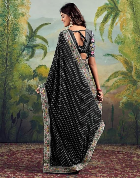 Vasthrlay Georgette Embroidery Unstitched Green Saree