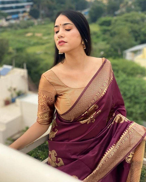 Vasthrlay Maroon Kanjivaram Wedding Saree