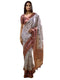 Vasthrlay Cream Maroon Abstract Print Polyester Saree With Antique Zari Border And Unstitched Blouse Piece