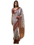Vasthrlay Cream Maroon Abstract Print Polyester Saree With Antique Zari Border And Unstitched Blouse Piece