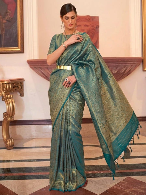 Vasthrlay Women's Kanjivaram Silk Unstitched Saree