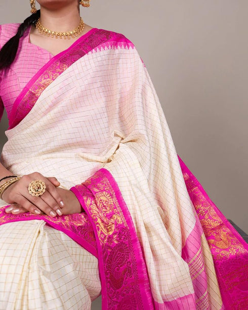 Vasthrlay Kanjivaram Saree Blouse Off White