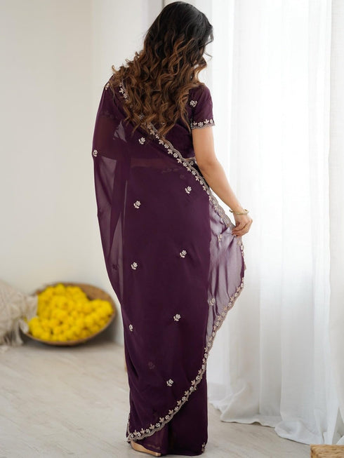 Vasthrlay Wine Georgette Saree