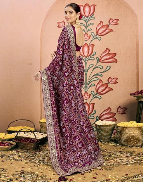 Vasthrlay Georgette Embroidery Unstitched Dark Green Saree