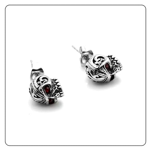 Hip Hop Titanium Steel Flower Pattern Crystal Eye Skull Stud Earrings