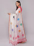 Vasthrlay Pink Chevron Printed Linen Saree With Unstitched Blouse