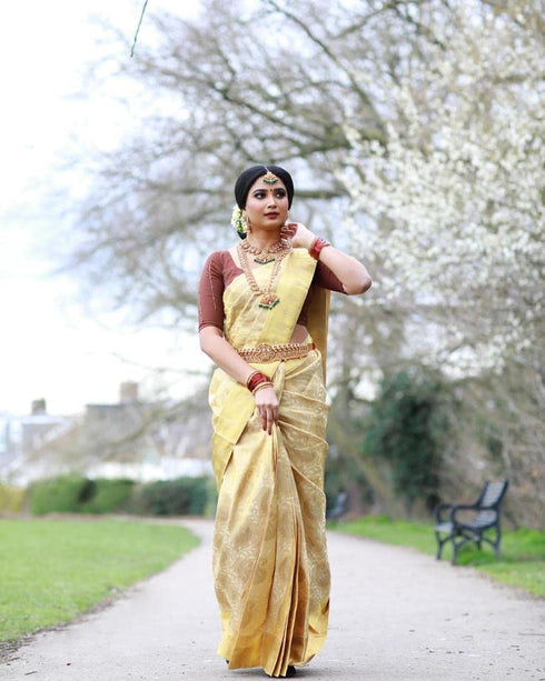 Vasthrlay Yellow Banarasi Saree