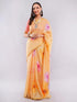 Vasthrlay Women'S Yellow Chevron Printed Linen Saree With Unstitched Blouse