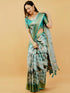 Vasthrlay Teal Green Geometric Print Polyester Saree With Dull Gold Zari Border And Unstitched Blouse Piece