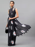 Vasthrlay Black Georgette Floral Printed Saree With Solid Unstitched Georgette Blouse Piece