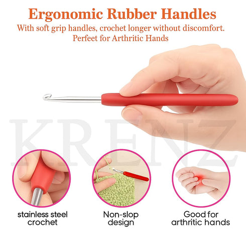 Crochet Hooks Set Ergonomic Soft Grip Rubber Handles Ergonomic Crochet Hooks Set