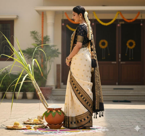 Vasthrlay Charcoal Banarasi Geometric Unstitched