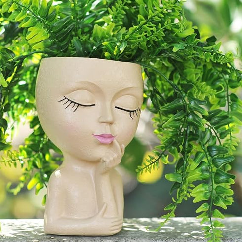 Tomar Decor Resin Face Planter Pot with Drainage Hole