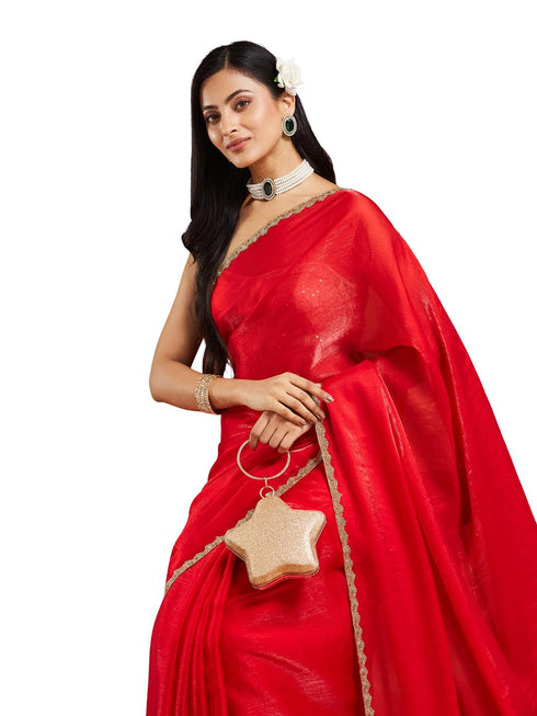 Vasthrlay Red Embroidery Unstitched Saree