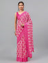Vasthrlay Pink Floral Printed Georgette Saree With White Solid Georgette Unstitched Blouse