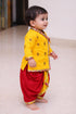 Fancy Zari Print Krishna Dress for Baby Boys, Kurta with Dhoti, Yellow and Red