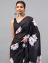 Vasthrlay Black Georgette Floral Printed Saree With Solid Unstitched Georgette Blouse Piece