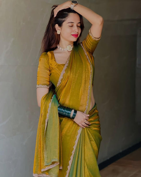 Vasthrlay Boarder Unstitched Chhaavaj Mustard Free Ethnic Wear