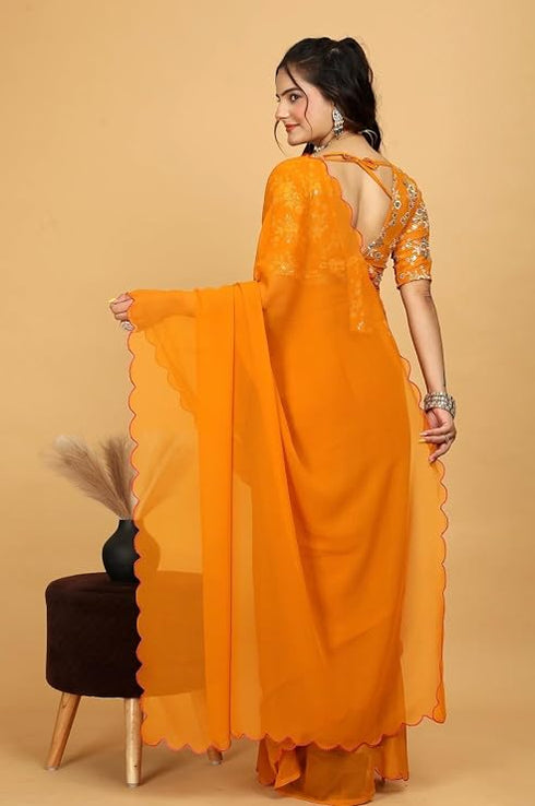 Designer Georgette Saree with Embroidered Blouse Piece