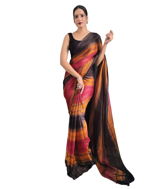 Vasthrlay Womens Georgette Unstitched Brown Saree