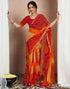 Vasthrlay Chiffon Bandhani Red And Yellow Saree With Unstitched Blouse Piece