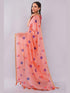 Vasthrlay Peach Daisy Floral Prints Linen Saree With Zari Border And Unstitched Blouse Piece
