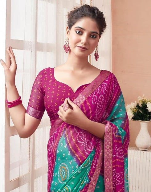 Vasthrlay Bandhani Printed Chiffon Orange Saree
