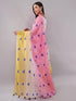 Vasthrlay Pink1 Printed Linen Saree With Unstitched Blouse Piece