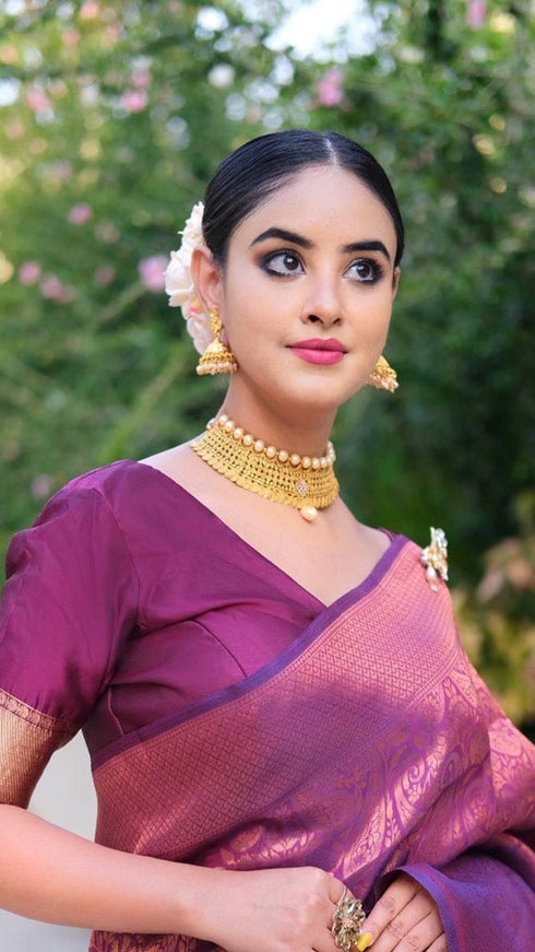 Vasthrlay Purple Kanjivaram Saree