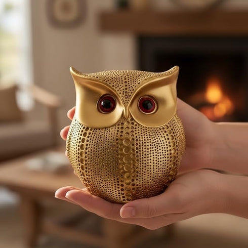 Golden Owl Showpiece for Home Decor | Feng Shui Owl Statue for Wisdom