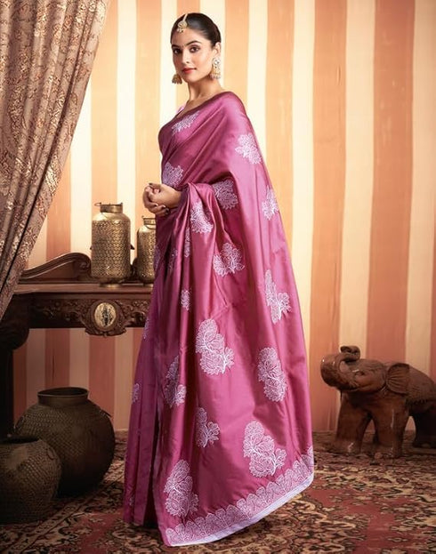 Vasthrlay Womens Kanjivaram Unstitched Dusty Pink Saree