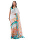 Vasthrlay Women'S Off White Chevron Printed Linen Saree With Unstitched Blouse