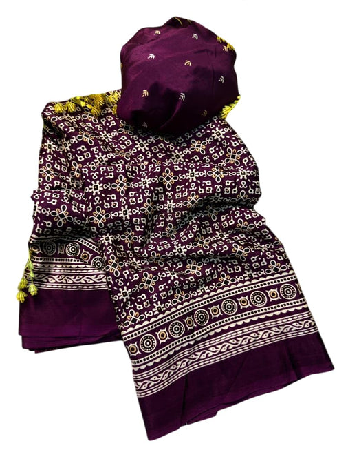 Vasthrlay Ajrakh Saree Crepe