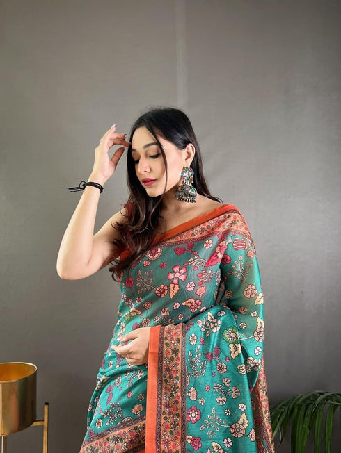 Vasthrlay Multicolor Contrast Kalamkari Unstitched