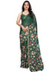 Vasthrlay Green Floral Linen Saree With Solid Black Unstitched Blouse