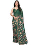 Vasthrlay Green Floral Linen Saree With Solid Black Unstitched Blouse
